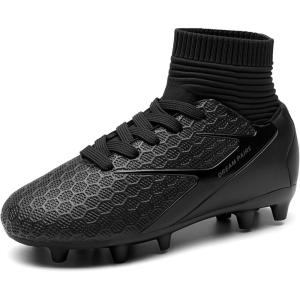 image:imageDREAM PAIRS Boys Girls Soccer Cleats Youth Firm Groud Outdoor Sport Athletic High Top Football Shoes for LittleBig KidBlack Monochrome