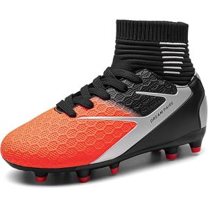 image:imageDREAM PAIRS Boys Girls Soccer Cleats Youth Firm Groud Outdoor Sport Athletic High Top Football Shoes for LittleBig KidBlackGreyOrange