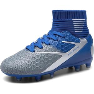 image:imageDREAM PAIRS Boys Girls Soccer Cleats Youth Firm Groud Outdoor Sport Athletic High Top Football Shoes for LittleBig KidBlueWhiteGrey