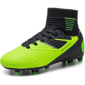 image:imageDREAM PAIRS Boys Girls Soccer Cleats Youth Firm Groud Outdoor Sport Athletic High Top Football Shoes for LittleBig KidDarkBlueNeonGreen