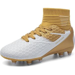 image:imageDREAM PAIRS Boys Girls Soccer Cleats Youth Firm Groud Outdoor Sport Athletic High Top Football Shoes for LittleBig KidGoldWhite
