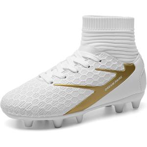 image:imageDREAM PAIRS Boys Girls Soccer Cleats Youth Firm Groud Outdoor Sport Athletic High Top Football Shoes for LittleBig KidWhite