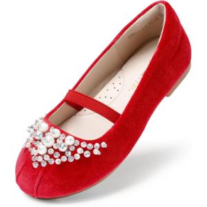 image:imageDREAM PAIRS Girls Ballet Flats Flower Shoes Mary Jane Ballerina Flat Dress Shoes for DailyWeddingPartyRedSuede