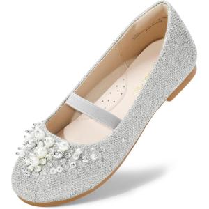 image:imageDREAM PAIRS Girls Ballet Flats Flower Shoes Mary Jane Ballerina Flat Dress Shoes for DailyWeddingPartySilverGlitter