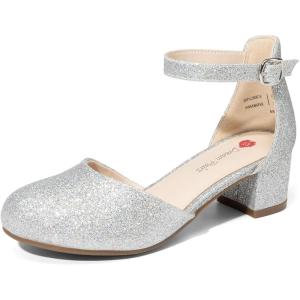 image:imageDREAM PAIRS Girls Dress Shoes Closed Toe High Heels Ankle Strap Toddler Little Big Kid Wedding Flower Party PumpAll Silver