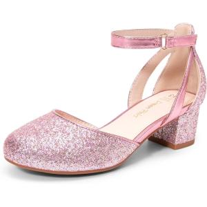 image:imageDREAM PAIRS Girls Dress Shoes Closed Toe High Heels Ankle Strap Toddler Little Big Kid Wedding Flower Party PumpPink
