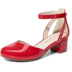 image:imageDREAM PAIRS Girls Dress Shoes Closed Toe High Heels Ankle Strap Toddler Little Big Kid Wedding Flower Party PumpRed