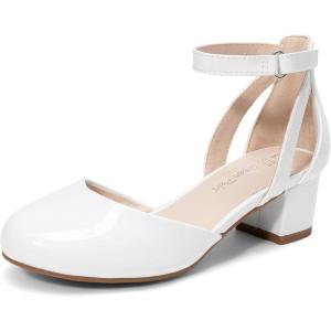 image:imageDREAM PAIRS Girls Dress Shoes Closed Toe High Heels Ankle Strap Toddler Little Big Kid Wedding Flower Party PumpWhite