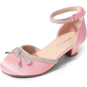 image:imageDREAM PAIRS Girls Dress Shoes Closed Toe Low Heels Ankle Strap Pumps for Toddler Little Big Kid Flower Party Wedding PrincessPink