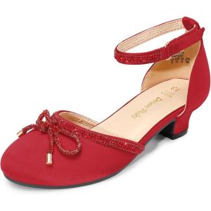 image:imageDREAM PAIRS Girls Dress Shoes Closed Toe Low Heels Ankle Strap Pumps for Toddler Little Big Kid Flower Party Wedding PrincessRed