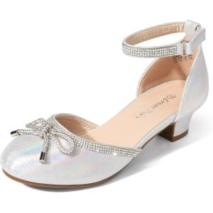 image:imageDREAM PAIRS Girls Dress Shoes Closed Toe Low Heels Ankle Strap Pumps for Toddler Little Big Kid Flower Party Wedding PrincessSilver