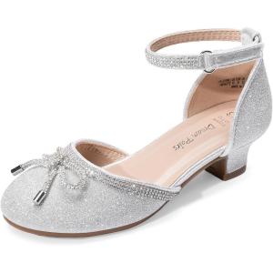 image:imageDREAM PAIRS Girls Dress Shoes Closed Toe Low Heels Ankle Strap Pumps for Toddler Little Big Kid Flower Party Wedding PrincessSilverglitter