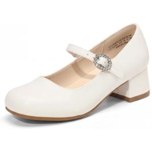 image:imageDREAM PAIRS Girls Dress Shoes Mary Jane Low Heels Flower Wedding Party Pump Prom Footwear for LittleBig KidsIvory