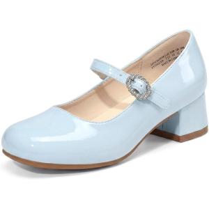 image:imageDREAM PAIRS Girls Dress Shoes Mary Jane Low Heels Flower Wedding Party Pump Prom Footwear for LittleBig KidsLight Blue