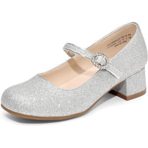 image:imageDREAM PAIRS Girls Dress Shoes Mary Jane Low Heels Flower Wedding Party Pump Prom Footwear for LittleBig KidsSilver