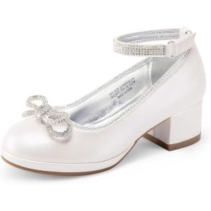 image:imageDREAM PAIRS Girls Dress Shoes Platform Chunky Heel Ankle Strap Princess Flats Flower Party Wedding Pump for Little Big KidIvory