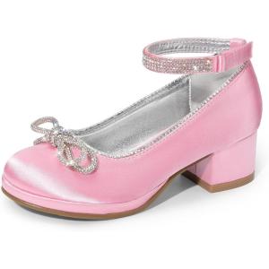 image:imageDREAM PAIRS Girls Dress Shoes Platform Chunky Heel Ankle Strap Princess Flats Flower Party Wedding Pump for Little Big KidPink