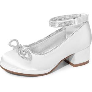 image:imageDREAM PAIRS Girls Dress Shoes Platform Chunky Heel Ankle Strap Princess Flats Flower Party Wedding Pump for Little Big KidWhite