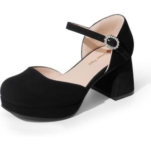 image:imageDREAM PAIRS Girls Dress Shoes Platform Square Toe High Heels Ankle Strap Party Wedding Flower Pump for Little Big KidBlack