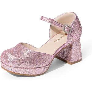 image:imageDREAM PAIRS Girls Dress Shoes Platform Square Toe High Heels Ankle Strap Party Wedding Flower Pump for Little Big KidPink