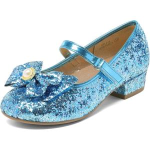 image:imageDREAM PAIRS Girls Dress Shoes Princess Shoes for Toddler Little Girl Mary Jane Low Heels Glitter Flower Party Wedding FootwearBlue