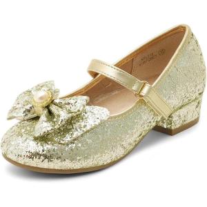 image:imageDREAM PAIRS Girls Dress Shoes Princess Shoes for Toddler Little Girl Mary Jane Low Heels Glitter Flower Party Wedding FootwearGold