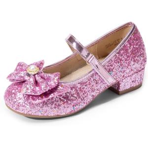 image:imageDREAM PAIRS Girls Dress Shoes Princess Shoes for Toddler Little Girl Mary Jane Low Heels Glitter Flower Party Wedding FootwearPink
