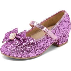 image:imageDREAM PAIRS Girls Dress Shoes Princess Shoes for Toddler Little Girl Mary Jane Low Heels Glitter Flower Party Wedding FootwearPurple