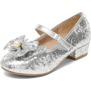 image:imageDREAM PAIRS Girls Dress Shoes Princess Shoes for Toddler Little Girl Mary Jane Low Heels Glitter Flower Party Wedding FootwearSliver