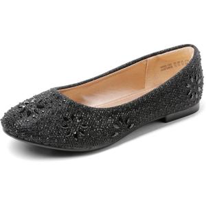 image:imageDREAM PAIRS Girls Dress Shoes Slipon Rhinestone Glitter Ballet Flats for Wedding Party Birthday Prom Little KidBig KidNina100black Glitter