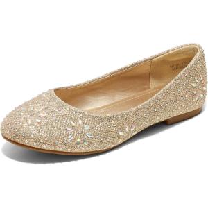 image:imageDREAM PAIRS Girls Dress Shoes Slipon Rhinestone Glitter Ballet Flats for Wedding Party Birthday Prom Little KidBig KidNina100gold Glitter