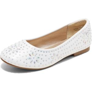 image:imageDREAM PAIRS Girls Dress Shoes Slipon Rhinestone Glitter Ballet Flats for Wedding Party Birthday Prom Little KidBig KidNina100white
