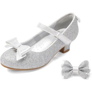 image:imageDREAM PAIRS Girls Dress Shoes Toddler Little Girls Heels Mary Jane Princess Shoes with Interchangeable Bow for Flower Girl Wedding PartySilver