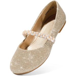 image:imageDREAM PAIRS Girls Mary Jane Dress Shoes Ballerina Flats for Wedding Party ToddlerLittle KidBig KidGoldGlitter