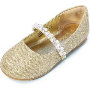 image:imageDREAM PAIRS Girls Mary Jane Dress Shoes Ballerina Flats for Wedding Party ToddlerLittle KidBig KidGoldGlittert