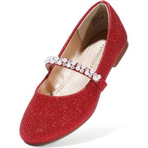 image:imageDREAM PAIRS Girls Mary Jane Dress Shoes Ballerina Flats for Wedding Party ToddlerLittle KidBig KidRedGlitter