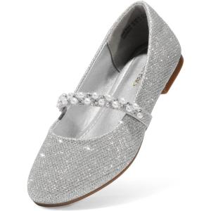 image:imageDREAM PAIRS Girls Mary Jane Dress Shoes Ballerina Flats for Wedding Party ToddlerLittle KidBig KidSilverGlitter