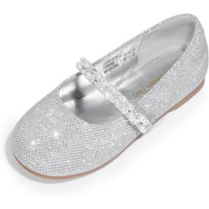 image:imageDREAM PAIRS Girls Mary Jane Dress Shoes Ballerina Flats for Wedding Party ToddlerLittle KidBig KidSilverGlittert