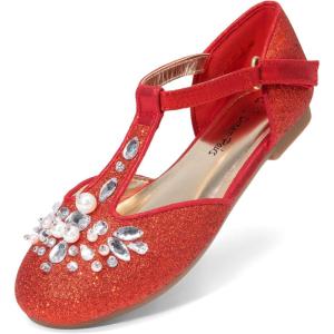 image:imageDREAM PAIRS Girls Mary Jane Dress Shoes Pearl TStrap Party Flower Wedding Princess Flats for Toddler Little Big KidRed