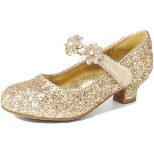 image:imageDREAM PAIRS Girls Mary Jane Dress Shoes Pumps Low Heels Flower Party Wedding PrincessGoldglitter