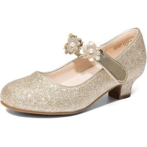 image:imageDREAM PAIRS Girls Mary Jane Dress Shoes Pumps Low Heels Flower Party Wedding PrincessLight Gold