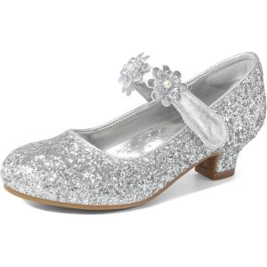 image:imageDREAM PAIRS Girls Mary Jane Dress Shoes Pumps Low Heels Flower Party Wedding PrincessSilverglitter