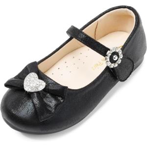 image:imageDREAM PAIRS Girls Mary Jane Dress Shoes for Toddler Heart Rhinestone Front Bow Ballerina Flat ToddlerLittle KidBlack