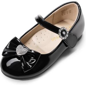 image:imageDREAM PAIRS Girls Mary Jane Dress Shoes for Toddler Heart Rhinestone Front Bow Ballerina Flat ToddlerLittle KidBlackpat