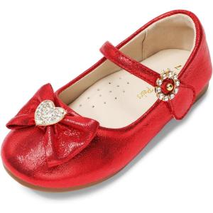 image:imageDREAM PAIRS Girls Mary Jane Dress Shoes for Toddler Heart Rhinestone Front Bow Ballerina Flat ToddlerLittle KidRed