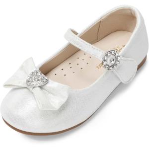 image:imageDREAM PAIRS Girls Mary Jane Dress Shoes for Toddler Heart Rhinestone Front Bow Ballerina Flat ToddlerLittle KidWhite
