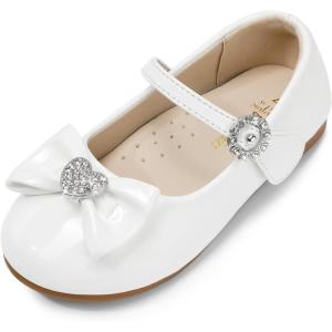 image:imageDREAM PAIRS Girls Mary Jane Dress Shoes for Toddler Heart Rhinestone Front Bow Ballerina Flat ToddlerLittle KidWhitePat