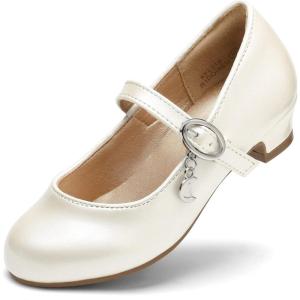 image:imageDREAM PAIRS Girls Mary Jane Low Heel Princess Flower Wedding Party Pump Dress ShoesIvoryPu