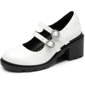 image:imageDREAM PAIRS Mary Jane Shoes for Girls Platform School Uniform Party Chunky Dress Heel Double Straps Flats for Little Big KidWhite