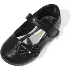 image:imageDREAM PAIRS Toddler Girls Dress Shoes Mary Jane Flats Girls School Uniform Flats Bow Ballerina ShoesBlackSuede